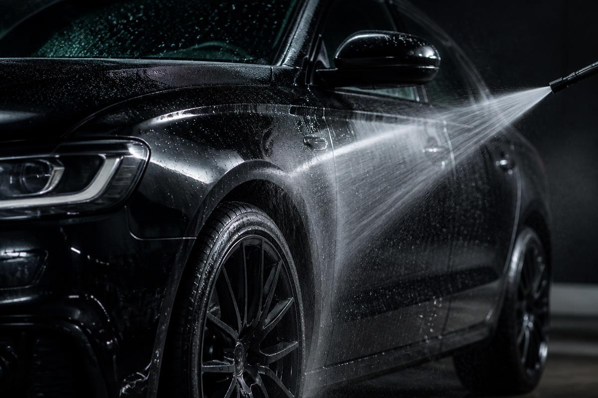 Detailer polishing the glossy exterior panel of a car